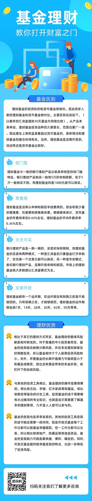 蓝色简约基金理财表现总结文章长图