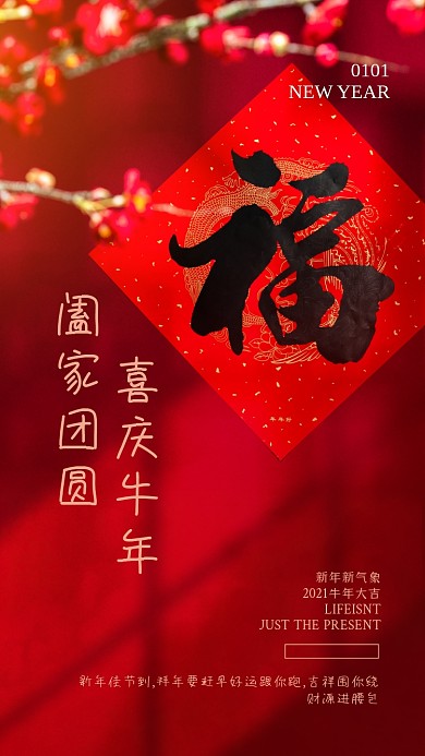 红色喜庆新春大气过年手机海报