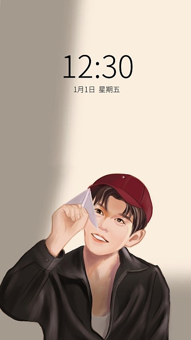 文艺少年插画手机壁纸