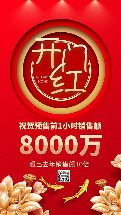 开门红喜庆祝贺手机海报