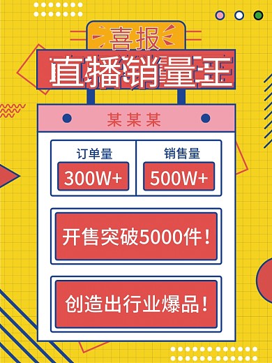创意微商团队销售喜报扁平简约孟菲斯海报
