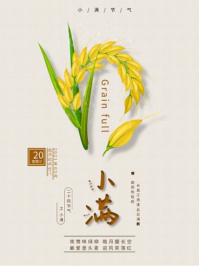 小满纹理背景简约海报