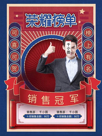 国潮中国风复古双十一销售喜报战报海报