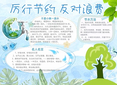 蓝色清新卡通节约用水电子小报