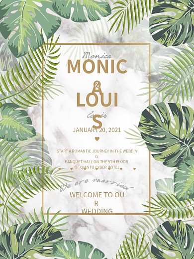 唯美森系小清新大理石背景简约大气婚礼海报