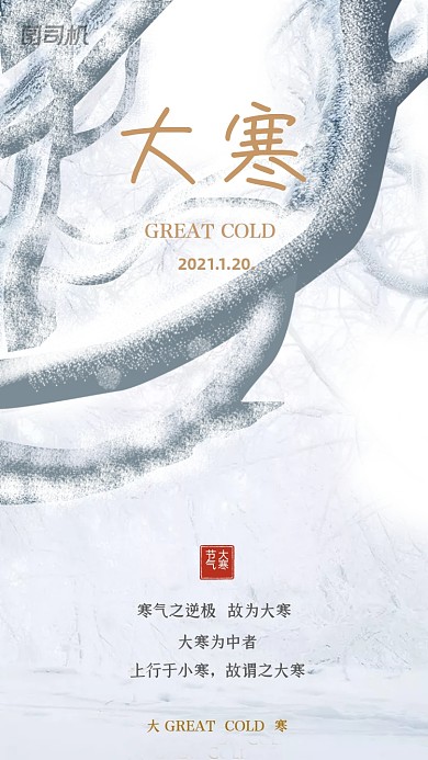 大寒节气白色清新简约手机海报