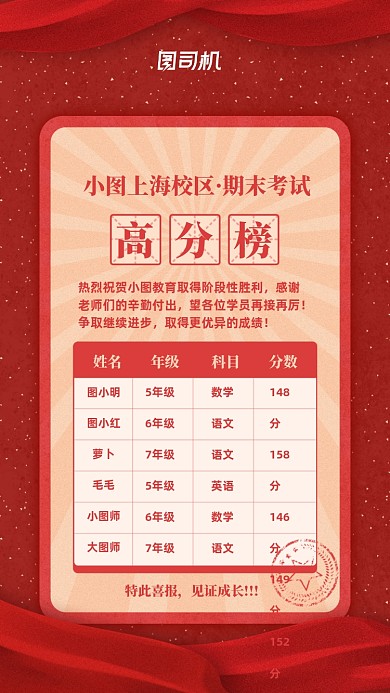期末考试排名榜手机海报