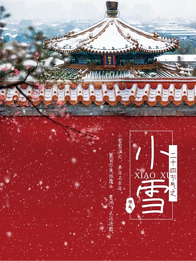 二十四节气小雪海报故宫初雪雪景腊梅梅花