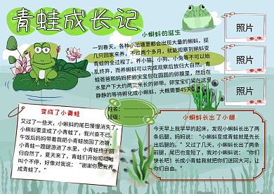 青蛙成长日记动植物观察小报小学生手抄报
