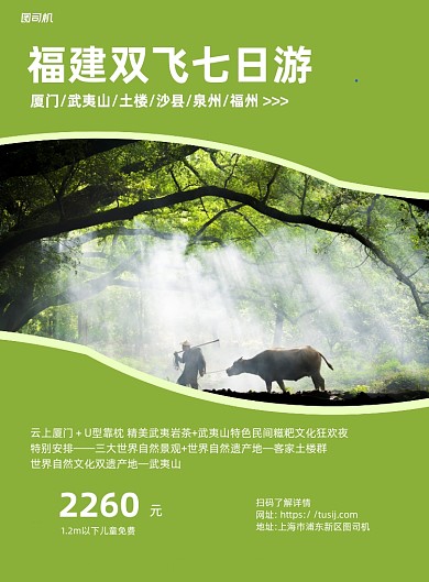 福建双飞旅游绿色写实宣传海报