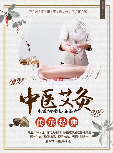 传统古风中医针灸印刷海报模板