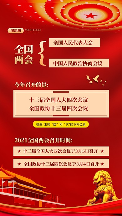 两会宣传会议红色宣传手机海报