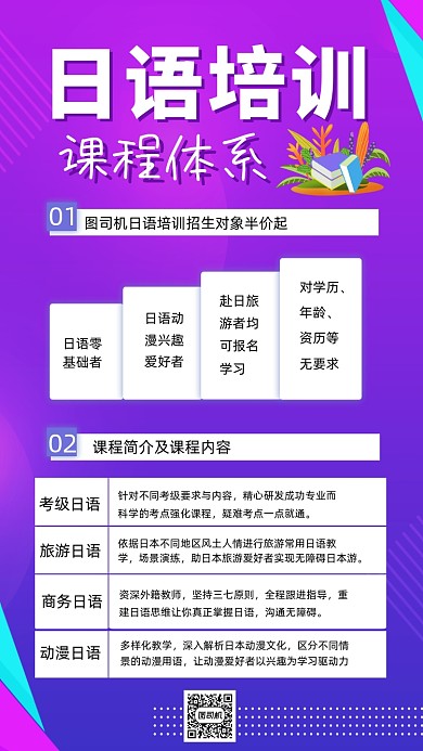 日语培训课程体系简约时尚手机海报