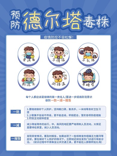 简约预防德尔塔病毒公益宣传海报
