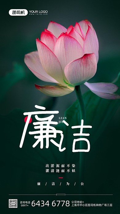 廉洁为公简约摄影图公益宣传手机海报