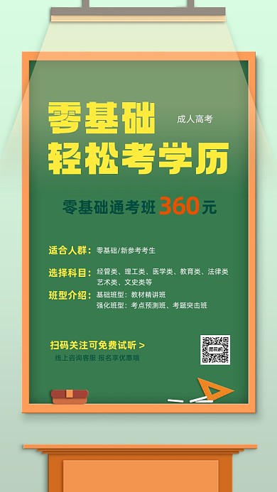 成人高考课程介绍卡通手机海报