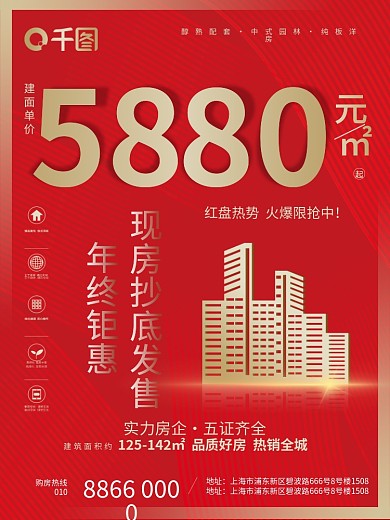 地产红盘热销特价房特惠房年终促销海报