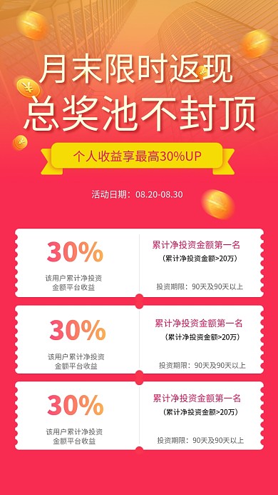 金融投资理财月末返现活动海报