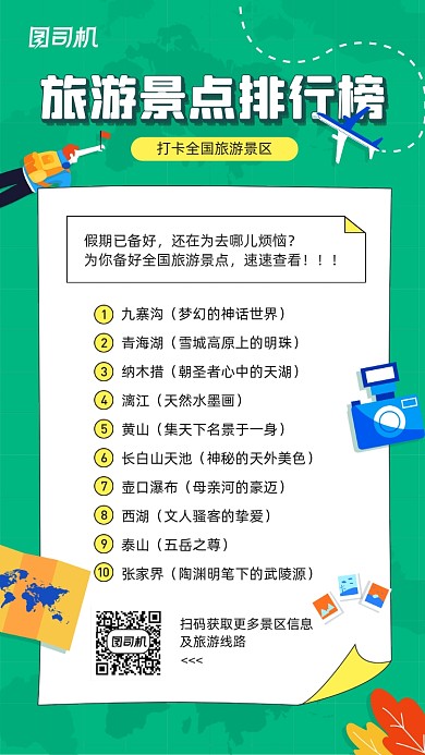 旅游景点排行宣传手机海报