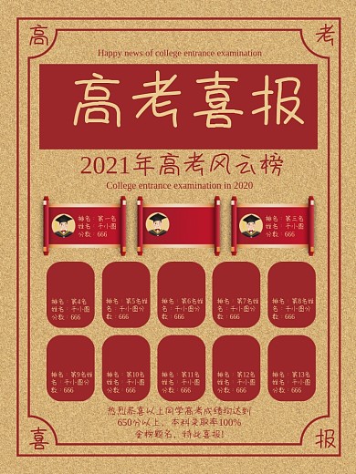 高考海报榜单加油喜报风云分数录取