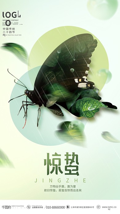创意艺术蝴蝶小清新二十四节气惊蛰节气海报