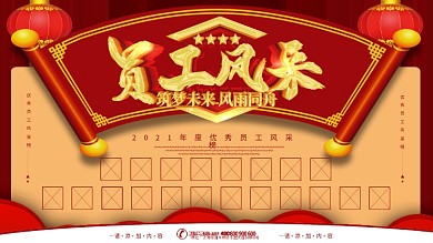 简约红色立体字员工风采宣传展板