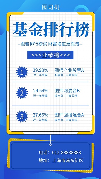 蓝色简约基金投资手机海报模板