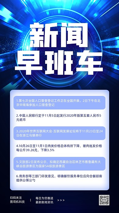 新闻早班车蓝色科技风手机海报