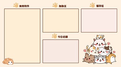 手绘猫咪打工人电脑桌面分区壁纸