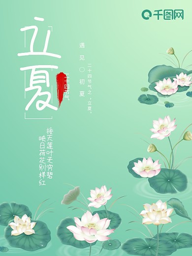 传统二十四节气立夏绿色清新夏天荷花海报