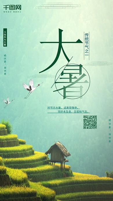 绿色简约大暑节气手机海报