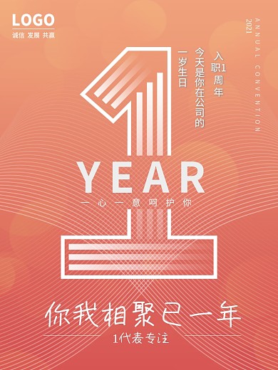 入职一周年祝福海报