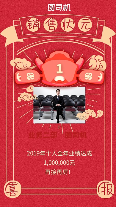 红色状元帽子销售状元手机海报