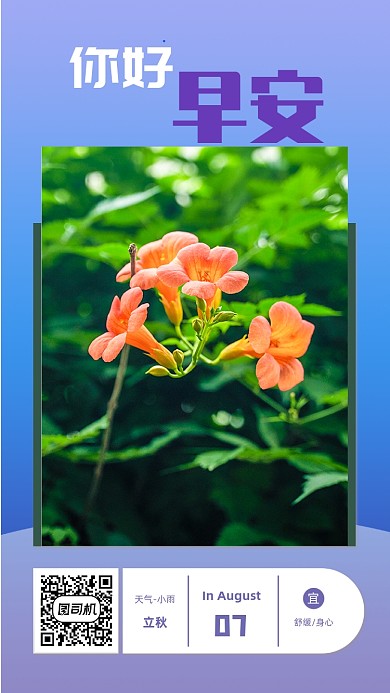 浪漫牵牛花早安问候海报