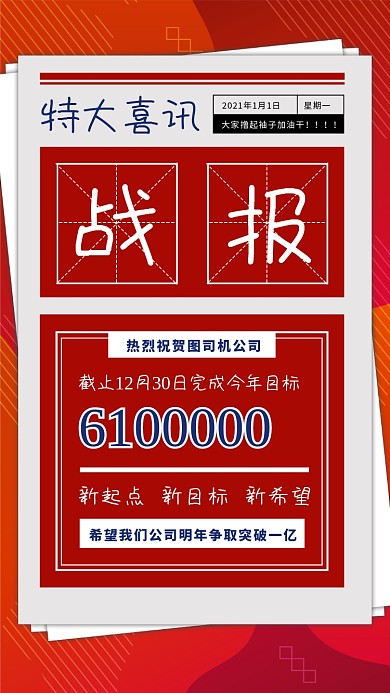 喜讯战报红色喜庆手机海报