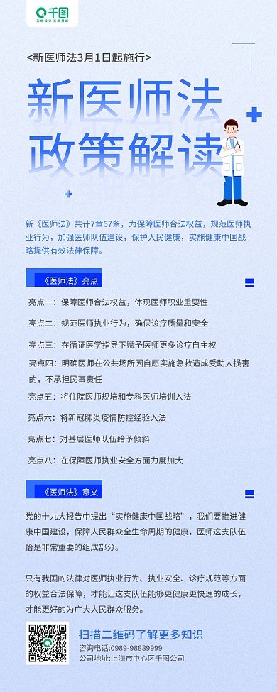 新医师法政策解读蓝色手机长图海报