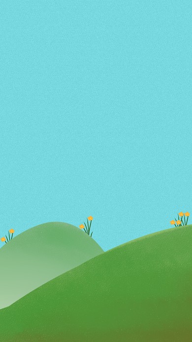 山坡小花蓝天插画创意手机壁纸