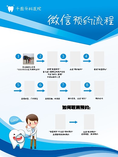 原创矢量简约口腔医院微信预约注册流程海报