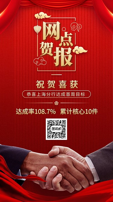 网点贺报创意喜庆手机海报