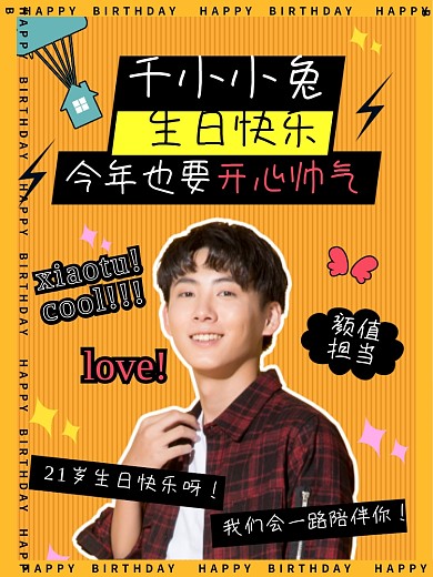 卡通可爱创意排版明星生日祝福海报
