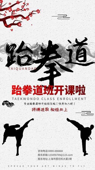 中国风跆拳道招生手机海报
