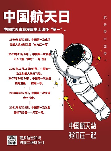 红色中国航天成就印刷海报