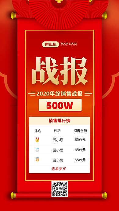 年终战报红色中国风手机海报