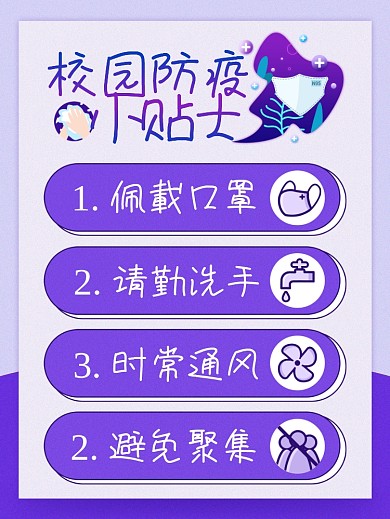 原创简约校园复学防疫小贴士海报