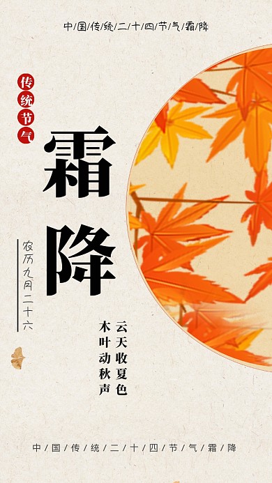 二十四节气霜降手机海报