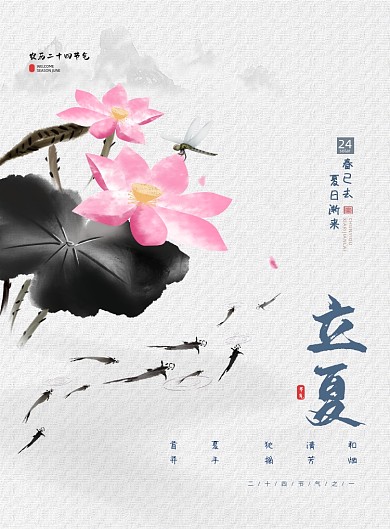 立夏荷花水墨风印刷海报