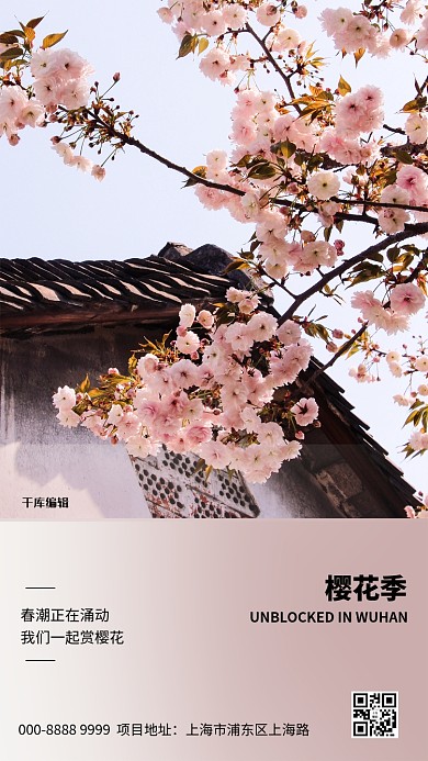 樱花季旅游粉色写实海报