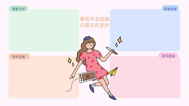 趣味插画打工人电脑分区壁纸手绘