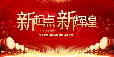 新年年会新起点红色简约展板