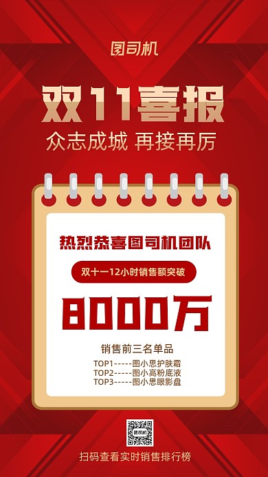 双十一喜报红色简约激励手机海报